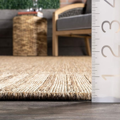 Nuloom Asha Light Brown/Ivory, 4' x 6', Casual, Striped Border, Soft and Cozy, High Traffic, Stain Resistant, Easy Clean, Durable Area Rug for Indoor/Outdoor Patio, Deck, Porch, Garden, Courtyard