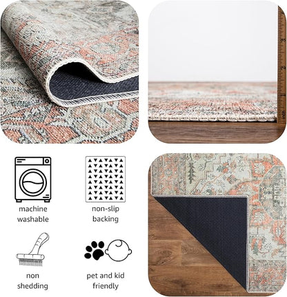 Keen Home Design 2x10 Rug - Machine Washable Runner Rug with Non-Slip Backing, Ideal for Hallway, Entryway, Kitchen, Laundry Room - Vintage, Easy Clean, Durable, Low Pile - (2'6" x 10')