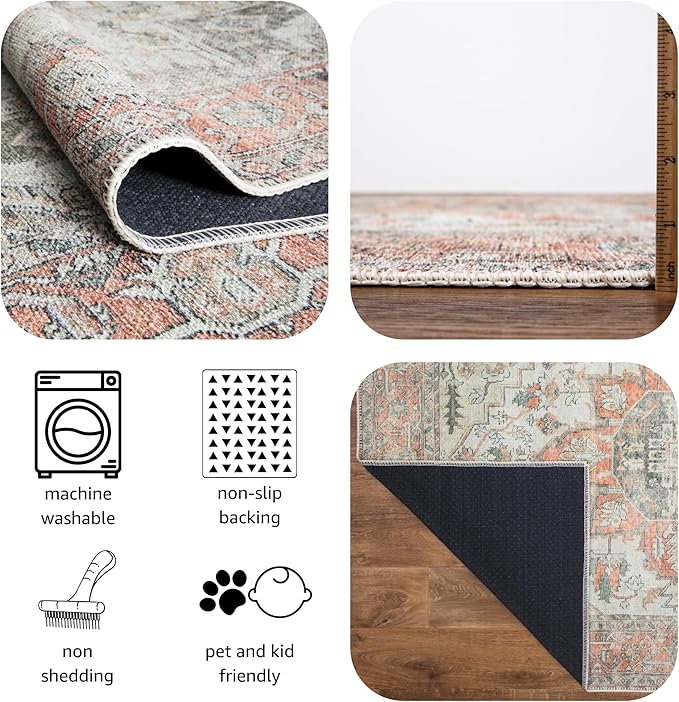 Keen Home Design 2x7 Rug - Machine Washable Runner Rug with Non-Slip Backing, Ideal for Hallway, Entryway, Kitchen, Laundry Room - Vintage, Easy Clean, Durable, Low Pile - (2'6" x 7')