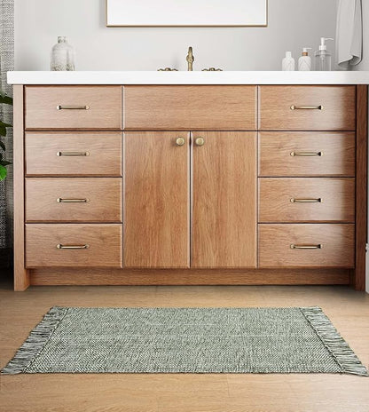 Collive Hallway Runner Rug, 2' x 5' Soft Washable Kitchen Runner Rug, Olive Green/Cream Contemporary Modern Laundry Room Rugs Indoor Hand-Woven Cotton Carpet for Bedroom Entryway Front Door Farmhouse