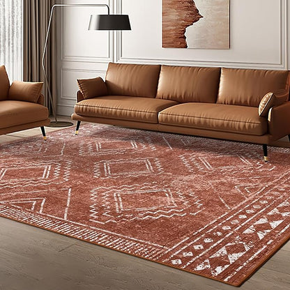 ILANGO Moroccan Area Rugs 5'x7' for Living Room Machine Washable Modern Rugs with Rubber Backing Non Slip Carpet for Dedroom Farmhouse Dining Room, Ultra-Thin, Foldable, Easy Clean
