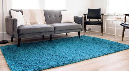 Unique Loom Solid Shag Collection Area Rug (9' x 12' 2" Rectangle, Turquoise)