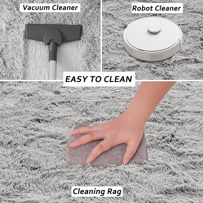 Beglad Fluffy Large Area Rugs 6x9 Feet, Modern Minimalist Style Shag Fuzzy Rugs, Non-Slip Indoor Carpet Soft Rugs for Kids Room, Bedroom & Living Room, Grey