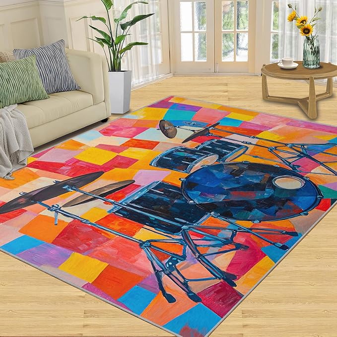 2x4 Drum Set Runner Rug for Hallway - Abstract Art Kitchen Mat, Pop Art Kitchen Runner Rug Soft Non Slip Anti Fatigue for Laundry Room Indoor Hallways
