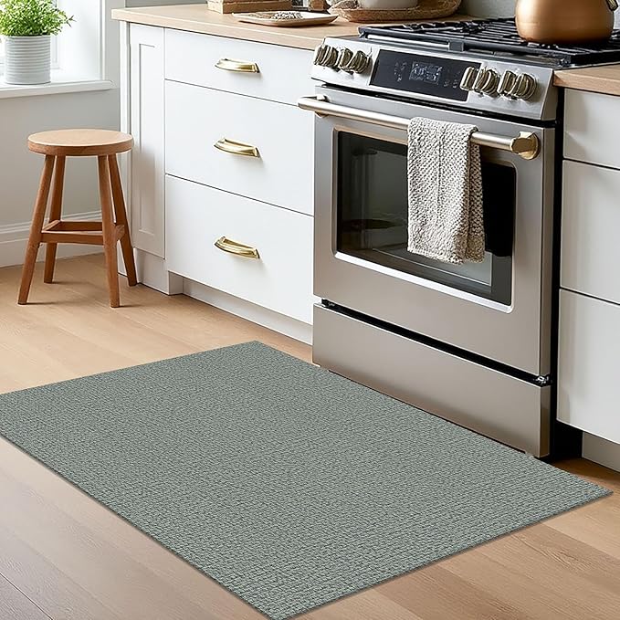 EARTHALL Washable Area Rug 2x3 Ft Non Slip Rugs for Entryway Braided Small Throw Rugs with Rubber Backing Door Mat Indoor Outdoor Entrance Rug for Kitchen Foyer Front Door, Green/Grey