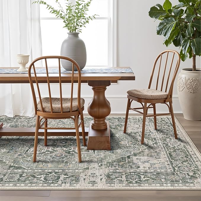 LUMI Washable Area Rug 5x8 for Living Room, Ultra Soft Stain Resistant Carpet with Non Slip Rubber Backing, Non-Shedding Low Pile Rugs for Bedroom, Dining Room, Indoor, Office