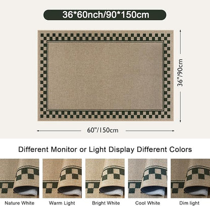 OJIA Easy Jute 3x5 Washable Rugs for Entryway, Farmhouse Checkered Indoor Door Mat Non-Slip Indoor Outdoor Rugs Modern Patio Rug Front Door Mat Outside Entrance Throw Carpet for Entry Porch Decor