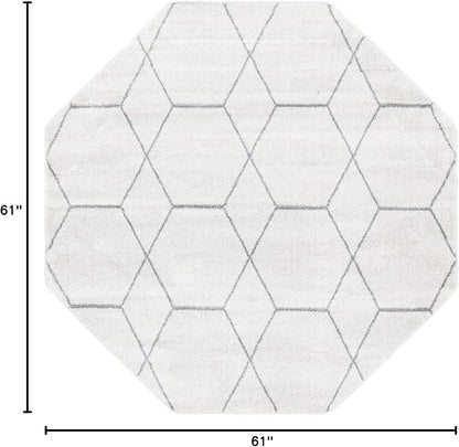 Unique Loom Trellis Frieze Collection Area Rug - Geometric (5' Octagon, Ivory/ Gray)