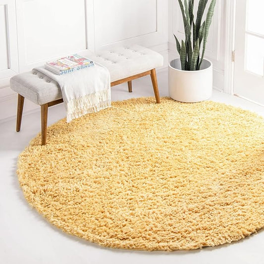 Unique Loom Davos Shag Collection Area Rug - Solid (10' Round, Sun Yellow)
