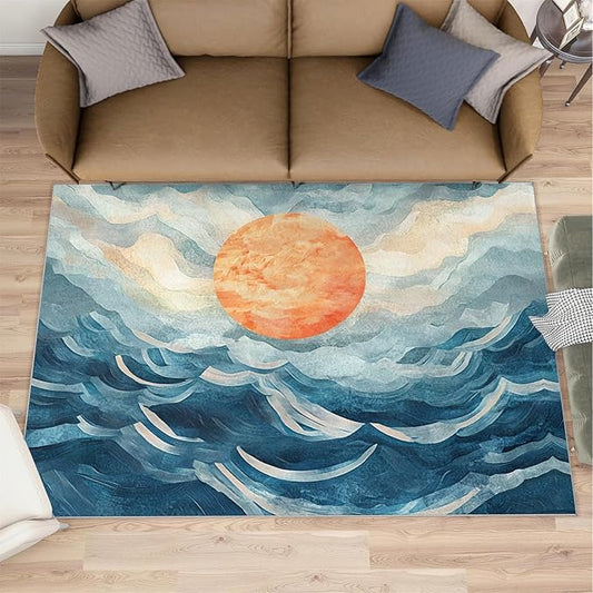 Boho Sun Area Rugs 3x4ft, Mosaic Sunburst Kids Bedroom Rug, Abstraction Deco Bedside Rug Durable Non Slip for Cafe Living Room Under Table Boys Room Decor