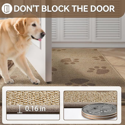 Door Mat Indoor Entrance 31"x47", 0.16" Thin Paw Print Low Pile Doormat, Non Slip Welcome Mat, Trap Dirt and Moisture, Easy Clean, Brown