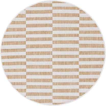 Unique Loom Outdoor Striped Collection Area Rug - Striped (4' 1" Round, Taupe/Ivory)