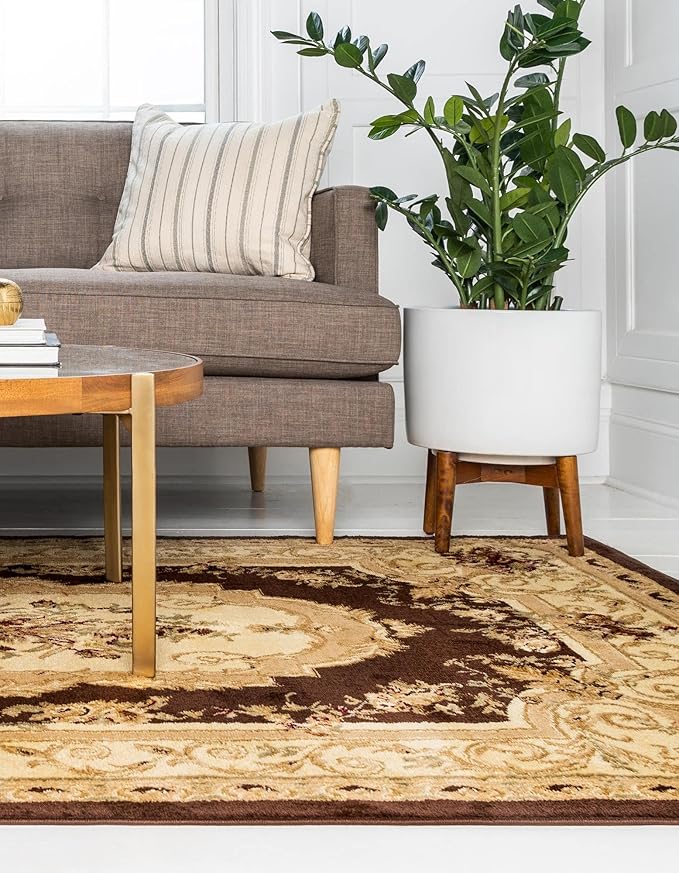Rugs.com Chateau Collection Rug – 7' x 10' Brown Medium Rug Perfect for Bedrooms, Dining Rooms, Living Rooms