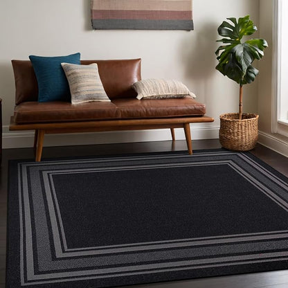 Beverly Rug Non Slip Area Rugs 8x10 Modern Bordered Non Skid Rubber Backing Soft Area Rug for Living Dining Room Easy to Clean Non Shedding Kitchen Bedroom Indoor Carpet 8 x 10 Black