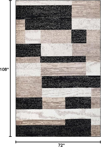 Superior Indoor Area Rug, Jute Backed, Modern Geometric Patchwork Floor Decor for Bedroom, Office, Living Room, Entryway, Kitchen, Hardwood Floors, Rockwood Collection, 6' x 9', Ivory-Beige