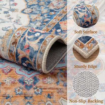 Ciicool Small Area Rug, 2x3ft Boho Rug, Ultra Soft Entry Rugs for Entryway, Non-Slip Washable Rugs Oriental Low-Pile Indoor Mat Floor Carpet for Entrance Bedroom Kitchen Bathroom Foyer Decor
