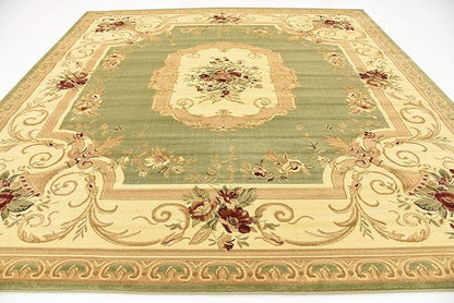 Unique Loom Versailles Collection Traditional Classic Floral Motif Area Rug (10' 0 x 10' 0 Square, Green/ Ivory)