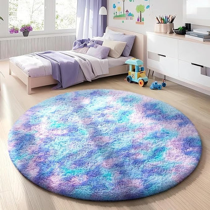 Ophanie Soft Fluffy Shaggy Rugs for Bedroom Living Room Dorm Nursery Home Decor Aesthetic, Color Rainbow Purple,Size 4' Round