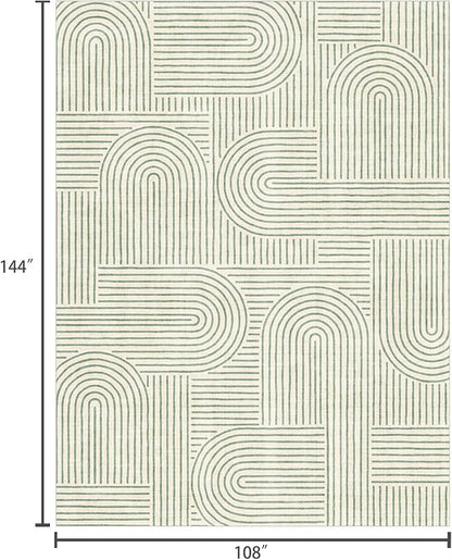 Area Rugs 9x12 Living Room - Large Washable Sage Green Boho Rugs for Bedroom Soft Abstract Rug Ultra-Thin Modern Rainbow Carpet Rug for Dining Room Nursery Room Home Decor