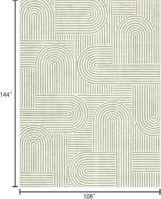Area Rugs 9x12 Living Room - Large Washable Sage Green Boho Rugs for Bedroom Soft Abstract Rug Ultra-Thin Modern Rainbow Carpet Rug for Dining Room Nursery Room Home Decor