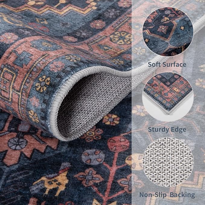 Ciicool Washable Non Slip Runner Rug, 2x6ft Hallway Rug Vintage Kitchen Rugs Oriental Carpet for Entrance Bedroom Bedside Living Room Laundry Bathroom Decor