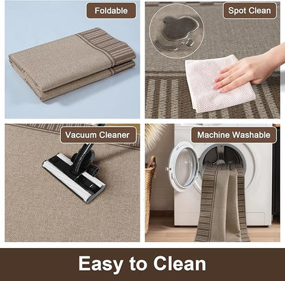 OJIA Easy Jute Entryway Rug 3x5 Washable Rugs for Kitchen, Farmhouse Outdoor Patio Rug Living Room Carpet, Modern Non-Slip Front Door Mat Indoor Entrance Entry Rug for Porch Office Decor