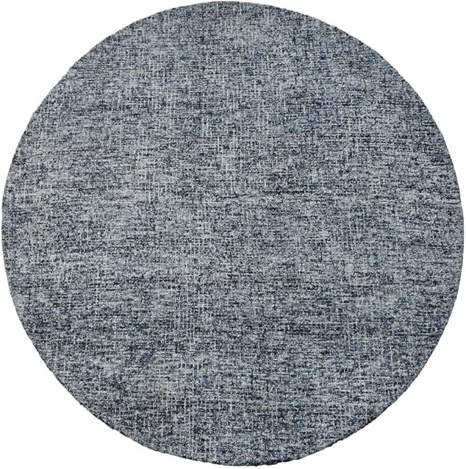 Hand Tufted Wool ECO-Friendly Area Rugs - 8'x8', Round Shape, Dark & Blue, Solid Plain Design, High Pile Thick Handmade Anti Skid Area Rugs for Living Room, Bed Room (KWC111)