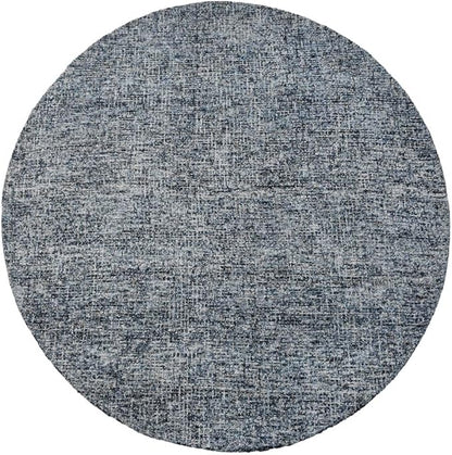 Hand Tufted Wool ECO-Friendly Area Rugs - 8'x8', Round Shape, Dark & Blue, Solid Plain Design, High Pile Thick Handmade Anti Skid Area Rugs for Living Room, Bed Room (KWC111)