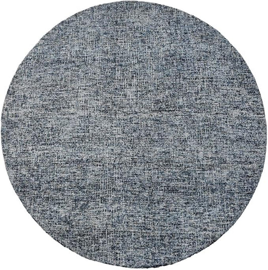 Hand Tufted Wool ECO-Friendly Area Rugs - 8'x8', Round Shape, Dark & Blue, Solid Plain Design, High Pile Thick Handmade Anti Skid Area Rugs for Living Room, Bed Room (KWC111)