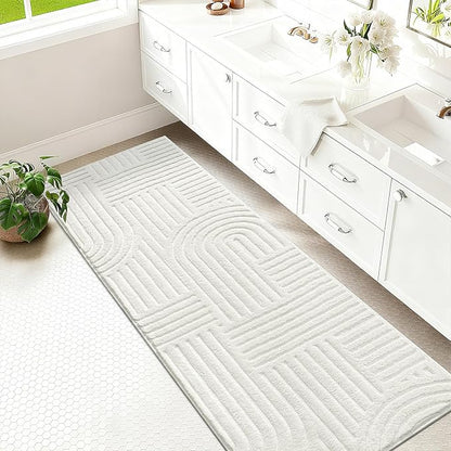SHACOS Soft Cozy Fluffy Arch Pattern High Low Pile Runner Rugs 2'x6' Non Slip Washable Scandinavian Minimalist Rug Modern Geometric Arc Carpet for Living Room Bedroom Bathroom, Cream White