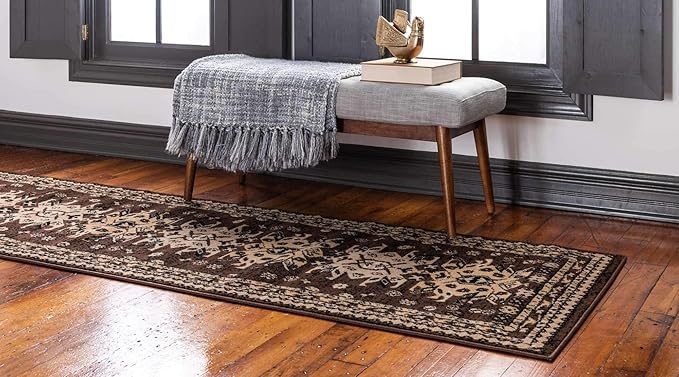 Unique Loom Taftan Collection Border Geometric Tribal Inspired Design Area Rug (2' 2 x 8' 2 Runner, Brown/ Tan)