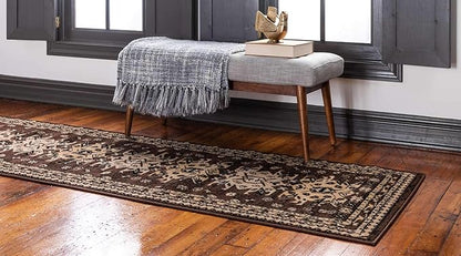 Unique Loom Taftan Collection Border Geometric Tribal Inspired Design Area Rug (2' 2 x 8' 2 Runner, Brown/ Tan)