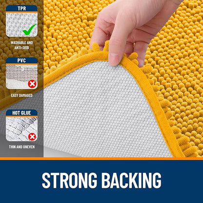 OLANLY Bathroom Rugs 36x24, Extra Soft Absorbent Chenille Bath Rugs, Rubber Backing Quick Dry, Machine Washable Bath Mats for Bathroom Floor, Tub and Shower, Home Decor Accessories, Golden Yellow