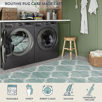 Lahome Moroccan Washable Kitchen Rug - 2x3 Small Non-Slip Entry Rugs Door Mat Indoor Entrance Soft Throw Area Rugs for Bedroom Sage Distressed Floor Doormat for Bathroom Entryway Laundry Living Room