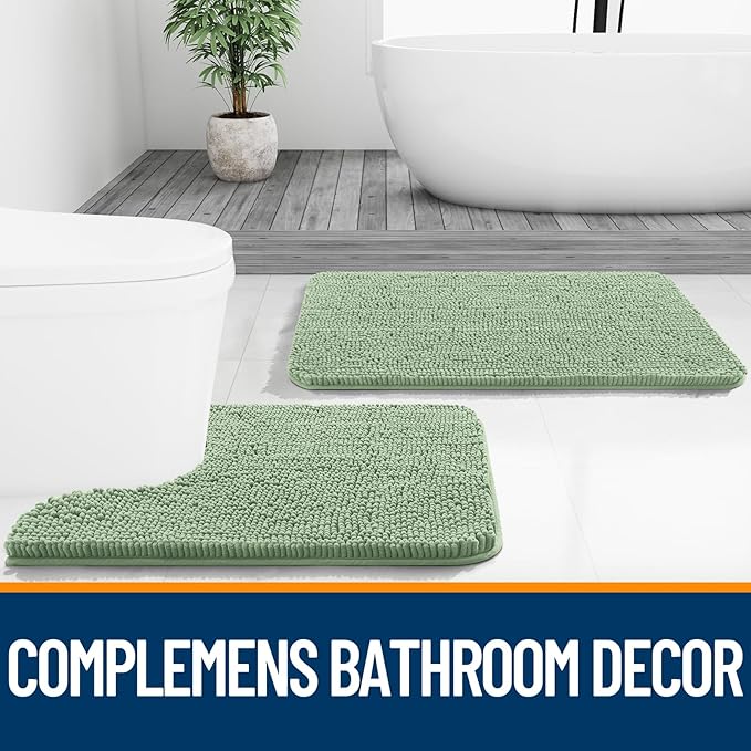 OLANLY Bathroom Rugs 24x16, Extra Soft Absorbent Chenille Bath Rugs, Rubber Backing Quick Dry, Machine Washable Bath Mats for Bathroom Floor, Tub and Shower, Home Decor Accessories, Sage Green