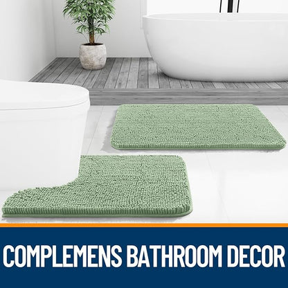OLANLY Bathroom Rugs 47x32, Extra Soft Absorbent Chenille Bath Rugs, Rubber Backing Quick Dry, Machine Washable Bath Mats for Bathroom Floor, Tub and Shower, Home Decor Accessories, Sage Green