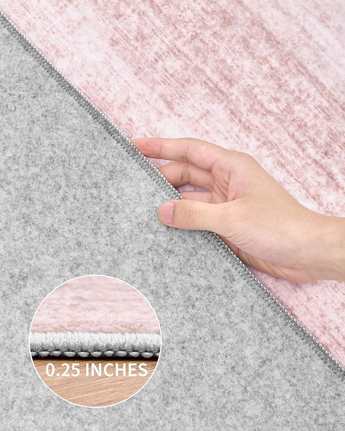 Art&Tuft Washable Rugs 6x9, Low Pile Area Rugs for Living Room - Non Slip and Stain Resistant Soft Thin 6x9 Rug for Bedroom, Dining Room, Kitchen, Office, Lightpink