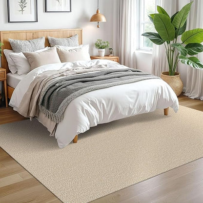 EARTHALL Washable Area Rugs 5x7 Ft Non Slip Living Room Rugs Cotton Rubber Backed Dining Room Rug Braided Bedroom Rugs Indoor Outdoor Floor Carpet for Living Room, Bedroom, Dining Room, Send/Beige