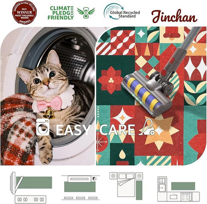 jinchan Christmas Runner Rug 2x6 for Entryway Washable Christmas Kitchen Rug Xmas Geometric Floor Mat for Hallway Non-Slip Soft Carpet Festive Red-Green Holiday Patch Decor for Bathroom Porch Bedside