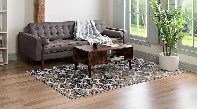 Rugs.com Lattice Frieze Collection Rug – 7' x 10' Blue Multi Medium Rug Perfect for Living Rooms, Large Dining Rooms, Open Floorplans