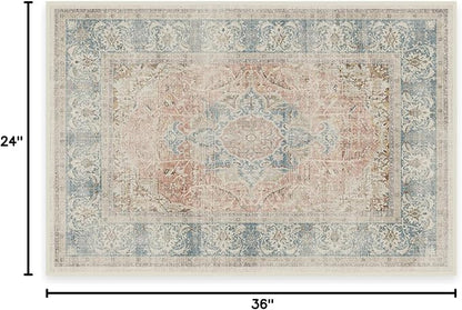 RUGGABLE Washable Vintage Area Rug – Sarrah Coral 2x3, Stain-Resistant, Non-Slip – Small Machine Washable Rugs for Living Room, Bedroom, Hallway, Entryway & Bathroom–with Cushioned Pad