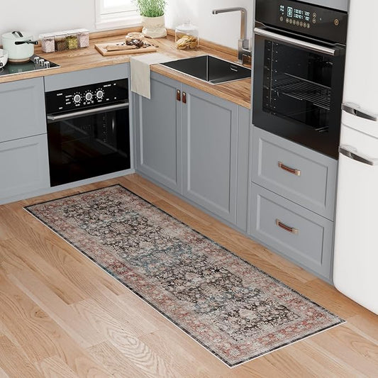 Dripex Washable Runner Rug 2x6 Non-Skid Kitchen Runner Vintage Kitchen Rug for Hallway Soft Low-Pile Carpet, Stain Resistant Kitchen Mat for Laundry Living Room Bathroom