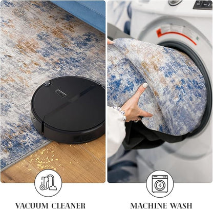 Modern Abstract Entryway Rug Indoor 2x3 Washable Non-Slip Soft Grey Blue Orange Colorful Small Area Rug Kitchen Mat Thin Print Faux Wool Floor Carpet for Entrance Bedroom Office