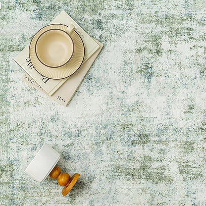 12x15 Washable Area Rug Sage Green Abstract Living Room Bedroom Carpet Neutral Modern Non-Slip Soft Low Pile Lightweight Vacuumable Large Throw Rug for Dining Room