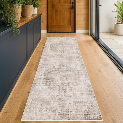 Beige Brown 2'6''x8' Wide Hallway Runner Rug - Washable Kitchen Sink Rug, Non Slip 8ft Long Runner Rug for Entryway, Abstract Modern Home Décor