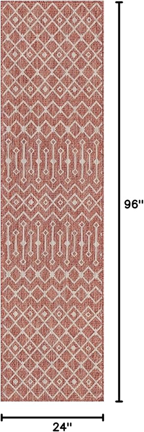 Unique Loom Outdoor Trellis Collection Area Rug - Tribal Trellis (2' x 8' Runner, Rust Red/ Ivory)