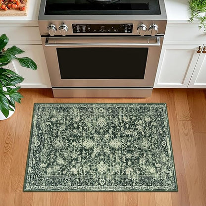 KILOCOCO Moroccan Small Area Rug 2x3 Entryway Rugs Printed Vintage Floral Washable Rug Non-Slip Kitchen Rug Indoor Door Mat, Accent Throw Small Rugs for Laundry Room Bedroom Entrance, Green