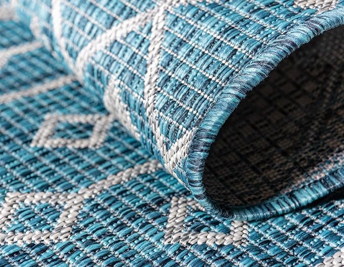 Unique Loom Outdoor Trellis Collection Area Rug - Tribal Trellis (3' 3" x 5' 3" Rectangle, Teal/ Ivory)