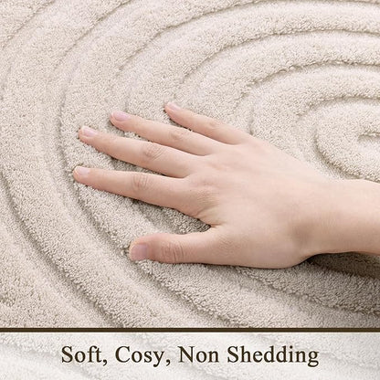 SHACOS Soft Cozy Fluffy Arch Pattern High Low Pile Area Rugs 4'x6' Non Slip Washable Scandinavian Minimalist Rug Modern Geometric Arc Carpet for Living Room Bedroom Dining Room, Beige