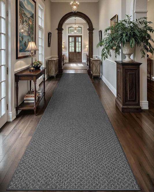 Color&Geometry Door Mat 3'x12' Runner Rug with Rubber Backing, Non Slip Washable Hallway Runner Kitchen Runner Rug, Carpet Runners for Hallway Living Room Bedroom, Grey (Rolled-up NO Creases)